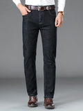 Father's Day Gift, Classic Design Straight Fit Jeans, Men's Casual Slightly Stretch Trousers For Spring Fall Business