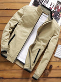 kkboxly  Men's Fashion Casual Mature Band Collar Jacket For Spring/autumn, Oversized Loose Fit Long Sleeve Coat For Males, Men's Clothing, Plus Size
