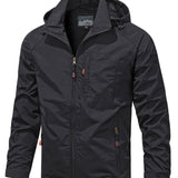 kkboxly  Men's Fall/Winter Casual Lightweight Waterproof Windbreaker Hooded Jacket With Zipped Pockets