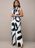 kkboxly  Abstract Print Button Front Jumpsuit, Casual Sleeveless Wide Leg Jumpsuit For Spring & Summer, Women's Clothing