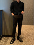kkboxly  Chic Knit Polo Shirt, Men's Casual Stylish Lapel Middle Stretch V-Neck Pullover Sweater For Winter Autumn