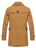 kkboxly  Men's Lapel Button Design Trendy Comfy Cotton Jacket, Windproof Retro Wind Coat For Autumn Winter