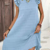 kkboxly  Ruffle Hem Ruched Loose Dress, Casual Solid Color Sleeveless Dress For Spring & Summer, Women's Clothing
