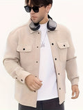 kkboxly  Solid Color Jackets For Men Dual Pockets Snap Button Up Lapel Stylish Coat Jackets For Men
