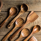 kkboxly 5pcs Wooden Kitchen Utensils Set, Wooden Spoons Natural Spurtle Set For Non-stick Pan, Kitchen Ladle And Wok Spatulas, Kitchen Stuff