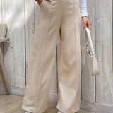 kkboxly  Minimalist Slant Pockets Wide Leg Pants, Casual Pants For Spring & Autumn, Women's Clothing