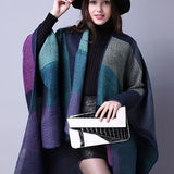 kkboxly  Plus Size Casual Coat, Women's Plus Colorblock Batwing Sleeve Open Front Slight Stretch Cape Coat