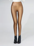 High Waisted Faux PU Leather Sports Leggings, Elastic Slim Sexy Tights, Women's Activewear
