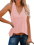 kkboxly  Solid V Neck Tank Top, Casual Sleeveless Tank Top For Summer, Women's Clothing