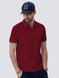 kkboxly  Men's Striped Cuffs Breathable Solid Color Golf Polo Shirt, Men's Casual Button Up Collar Pullover T-Shirt Short Sleeve For Summer, Men's Clothing