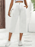 kkboxly  Minimalist Buttoned Wide Leg Elastic Waist Pants, Casual Versatile Solid Buttons Pants, Women's Clothing