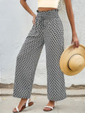 kkboxly  Allover Print Wide Leg Pants, Casual Shirred Waist Pants For Spring & Summer, Women's Clothing