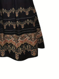 kkboxly  Ethnic Floral Print Dress, Vintage Notched Neck Half Sleeve Dress, Women's Clothing