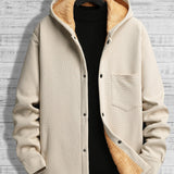 kkboxly  Warm Fleece Hooded Jacket, Men's Casual Medium Stretch Button Up Jacket Coat For Fall Winter