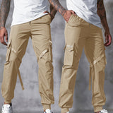kkboxly Classic Design Multi Flap Pockets Cargo Pants,Men's Loose Fit Drawstring Kpop Cargo Pants，For Skateboarding,Street,Outdoor Camping