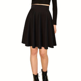 kkboxly  Preppy Pleated Skater Skirts, Elegant High Waist A Line Casual Skirts, Women's Clothing