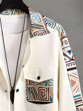 kkboxly  Men's Chest Pocket Color Block Casual Jacket, Lapel Trendy Loose Warm Jacket For Autumn And Winter