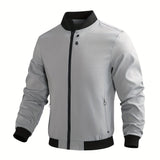 kkboxly  Men's Casual Zip-up Regular Fit Jacket, Zipper Pocket Baseball Jacket, Lightweight Casual Jacket For Men