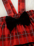 My First Christmas Baby Girl Outfits, Newborn Cartoon Deer & Letter Print Long Sleeve Ruffle Romper + Plaid Suspender Skirt + Leg Warmer 3pcs For 0-18 Months Babies, Outdoor Cloth