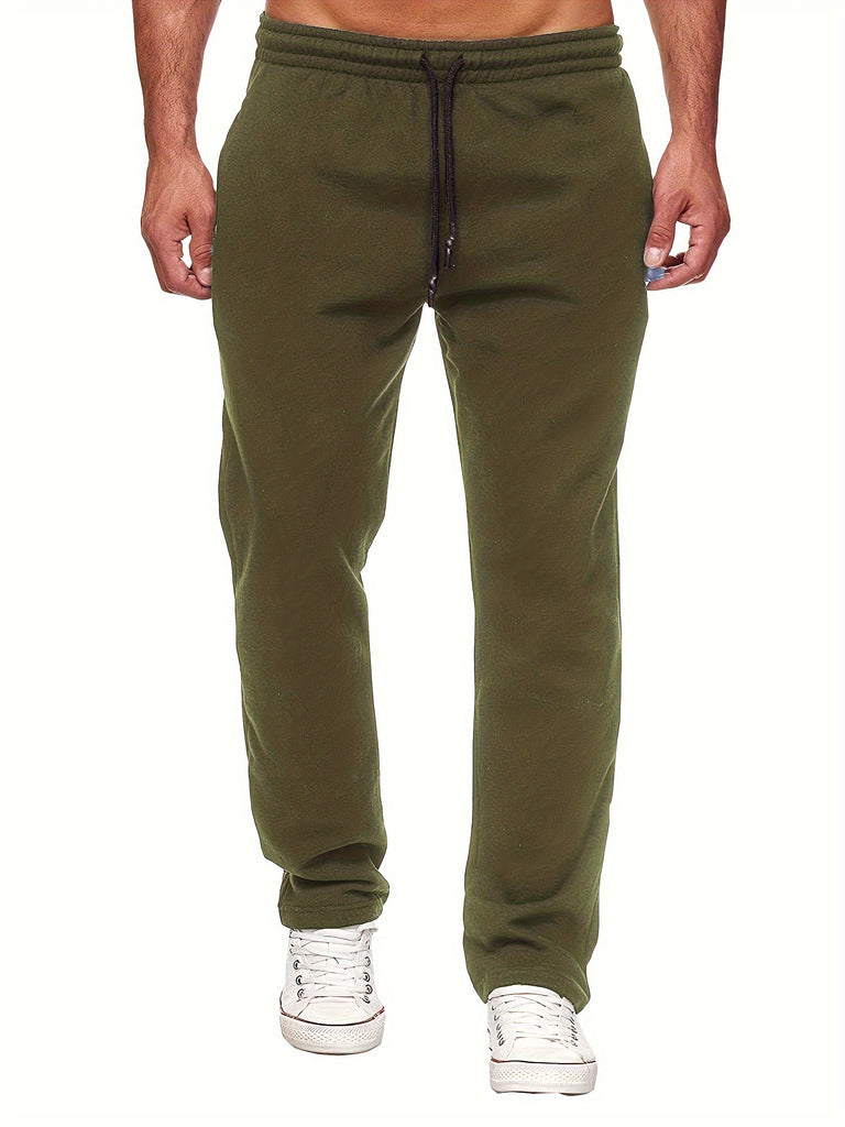 kkboxly Men's Casual Solid Color Pants, Fleece Slight Stretch Sweatpants