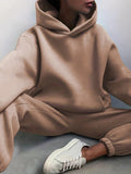 kkboxly  Casual Solid Two-piece Set, Drop Shoulder Long Sleeve Hoodies & Elastic Waist Jogger Pants Outfits, Women's Clothing