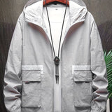 kkboxly  Lightweight Hooded Windbreaker Sun-protective Jacket, Men's Casual Zip Up Jacket Coat For Spring Fall Outdoor Hiking Camping Cycling