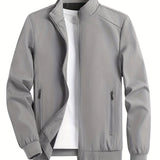 kkboxly  Classic Design Lightweight Jacket, Men's Casual Zip Up Stand Collar Zipper Pockets Jacket Coat For Spring Fall