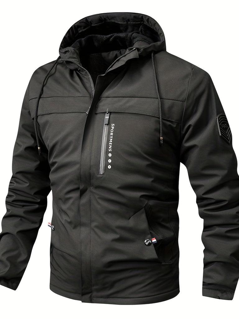 kkboxly  Warm Fleece Hooded Jacket, Men's Casual Winter Jacket Coat For Outdoor Activities