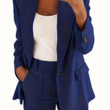 kkboxly  Solid Lapel Pocket Blazer, Elegant Long Sleeve Blazer For Spring & Fall, Women's Clothing