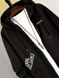 Letter Print Zip Up Hoodie, Men's Casual Hooded Jacket For Fitness