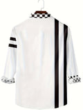 kkboxly Stylish Letter Pattern Print Men's Casual Short Sleeves Zip Up Graphic Shirts, Lapel Collar Tops Pullovers, Men's Clothing For Summer