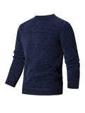 All Match Knitted Crew Neck Sweater, Men's Casual Warm Middle Stretch Pullover Sweater For Fall Winter