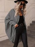 kkboxly  Plus Size Casual Coat, Women's Plus Houndstooth Bat Sleeve Open Front Oversized Cardigan