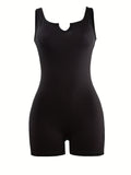 kkboxly  Solid Notched Neck Romper Jumpsuit, Casual Sleeveless Romper Jumpsuit, Women's Clothing