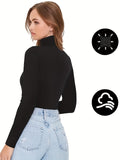 kkboxly  2 Packs Warm Turtleneck T-Shirts, Casual Long Sleeve Top For Spring & Fall, Women's Clothing