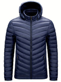 kkboxly  Men's Lightweight Warm Hooded Jacket, Casual Stand Collar Zipper Pockets Padded Coat