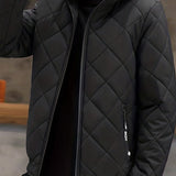 kkboxly  Warm Winter Plush Hooded Jacket, Men's Casual Zip Up Cotton Padded Jacket For Fall Winter Outdoor