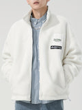 kkboxly  Men's Trendy Fleece Sports Jacket, Casual Stand Collar Zip Up Warm Loose Fit Jacket For Outdoor Fall Winter