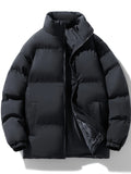 kkboxly  Men's Padded Jacket, Men Casual Padded Coat Windbreaker Zipper Pocket Stand Collar For Men Winter