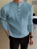 All Match Rib Knitted Sweater, Men's Casual Warm High Stretch Button Up Collar Pullover Sweater For Fall Winter