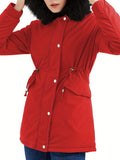 kkboxly  Fluffy Trim Warm Hooded Coat, Casual Drawstring Long Sleeve Winter Outerwear, Women's Clothing
