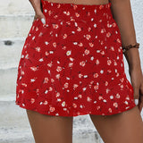 kkboxly  Floral Print Ruffle Hem Shorts, Casual Shorts For Spring & Summer, Women's Clothing