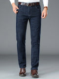Father's Day Gift, Classic Design Straight Fit Jeans, Men's Casual Slightly Stretch Trousers For Spring Fall Business