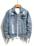 kkboxly  Men's Trendy Denim Jackets, Vintage Lapel Comfy Streel Style Tops For Men's Autumn & Winter Wearing