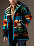 kkboxly  Men's Trendy Irregular Pattern Trench Coat, Casual Wool-like Fabric Thermal Warm Overcoat For Fall Winter