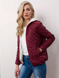 kkboxly  Argyle Pattern Fall & Winter Jacket, Casual Zip Up Hooded Long Sleeve Outerwear, Women's Clothing