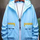 kkboxly  Lightweight Hooded Windbreaker Sun-protective Jacket, Men's Casual Zip Up Jacket Coat For Spring Fall Outdoor Hiking Camping Cycling