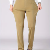 kkboxly  Classic Design Dress Pants, Men's Formal Solid Color Slim Fit Mid Stretch Dress Pants For Spring Summer Business