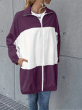 kkboxly  Plus Size Casual Coat, Women's Plus Colorblock Long Sleeve Hooded Zipper Longline Windbreaker Coat With Pockets