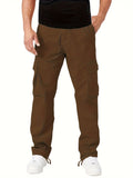 dunnmall  kkboxly  Trendy Solid Cargo Pants, Men's Multi Flap Pocket Trousers, Loose Casual Outdoor Pants, Men's Work Pants Outdoors Streetwear